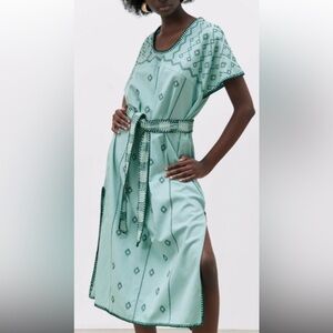 Zara size S southwestern midi linen blend coastal cowgirl festival dress